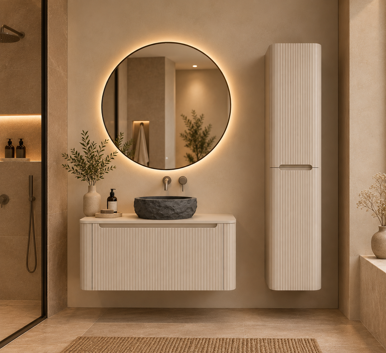 Rene Houtman Badkamerkast Sulora | Mat Beige | 160x40x35 cm