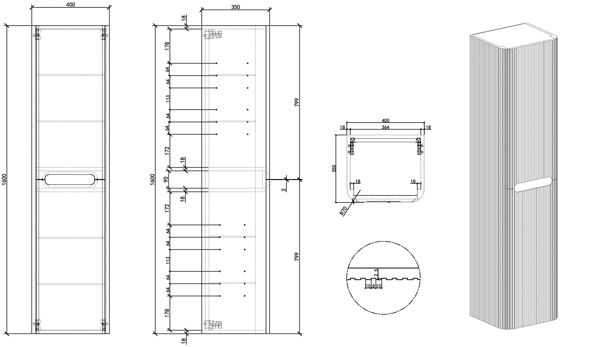 Rene Houtman Badkamerkast Sulora | Bruin Eiken | 160x40x35 cm