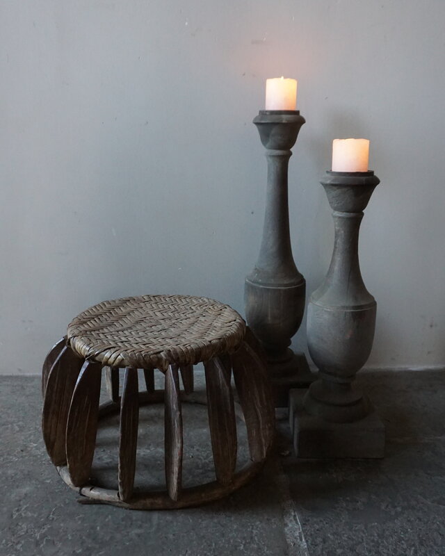 Rene Houtman Oud Chinees Rattan Krukje – Rond – Uniek – Ø38 x H26 cm