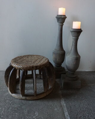 Rene Houtman Oud Chinees Rattan Krukje – Rond – Uniek – Ø 39 x H 26 cm