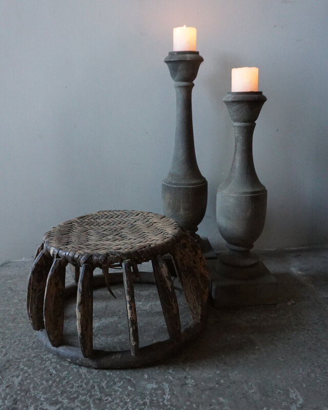 Rene Houtman Oud Chinees Rattan Krukje – Rond – Uniek – Ø 40 x H 23 cm