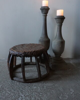 Rene Houtman Oud Chinees Rattan Krukje – Rond – Uniek – Ø 37 x H 24 cm