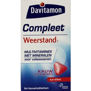 Compleet weerstand kauwvitamines aardbei (60tb)