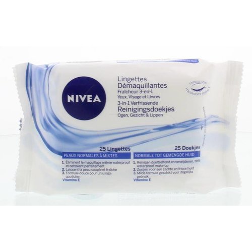 Nivea 3 in 1 reinigingsdoekjes normale/gemengde huid (25st)