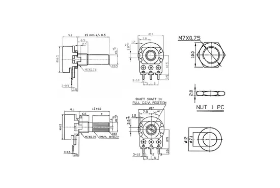 Alpha Alpha RV16AF-20-15K-B100K Draai potmeter / snelheidspotmeter
