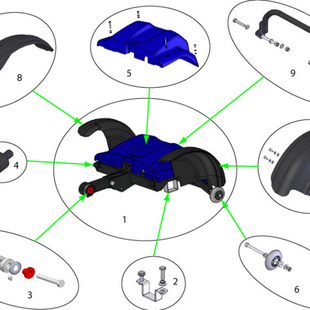 Sterling elite II plus / Elite2: Spatbord achter links - Tweedehands