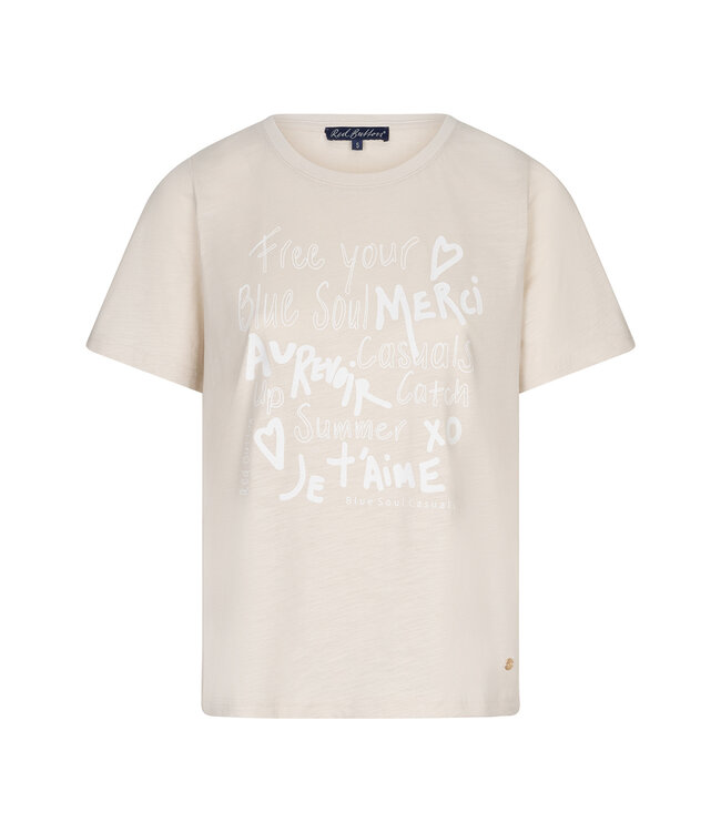 RED BUTTON T-SHIRT (BEIGE)