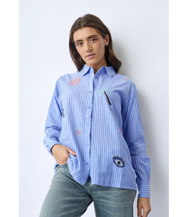 SISTERSPOINT BLOUSE (BLAUW COMBI)