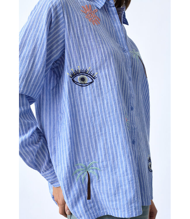 SISTERSPOINT BLOUSE (BLAUW COMBI)