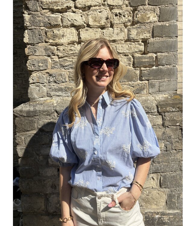 SISTERSPOINT BLOUSE (BLAUW COMBI)