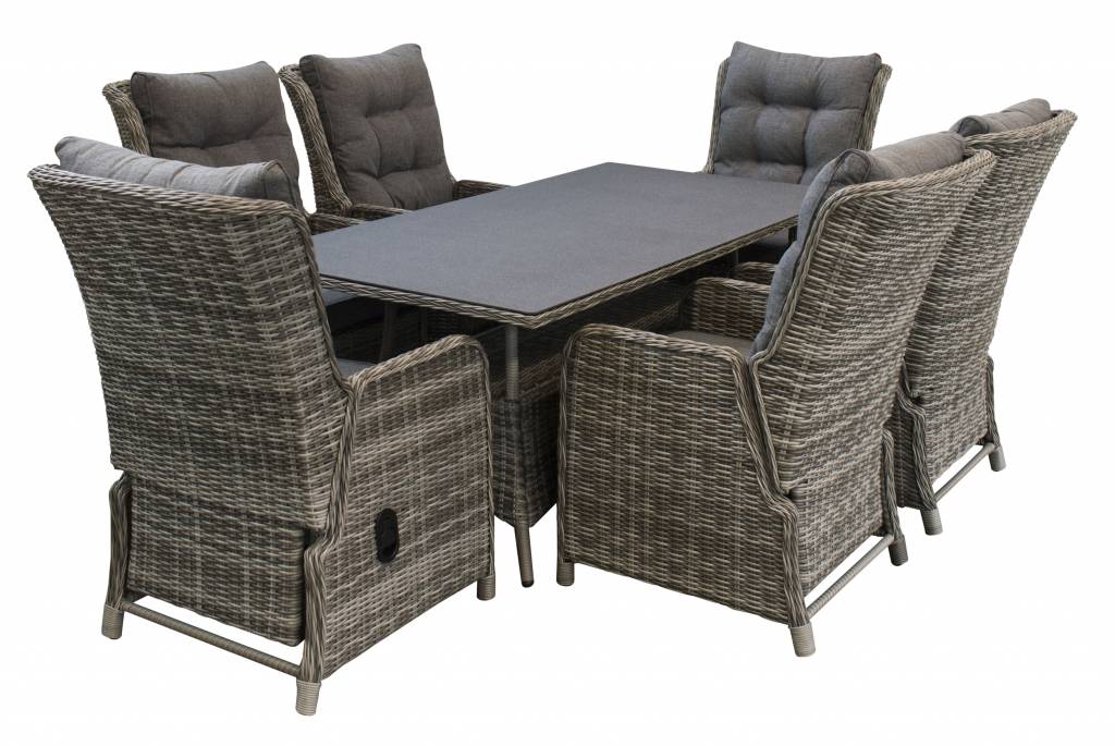 4 Seizoenen Tuinmeubelen 7-delige tuinset | 6 Dublin verstelbare stoelen (AG) | 180cm tafel (Keramiek)