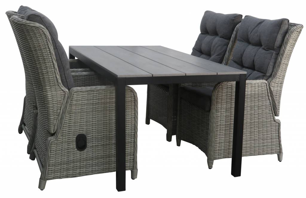 4 Seizoenen Tuinmeubelen 5-delige tuinset | 4 Dublin verstelbare stoelen (MG) | 160 of 180cm Cyprus tuintafel (Grey)