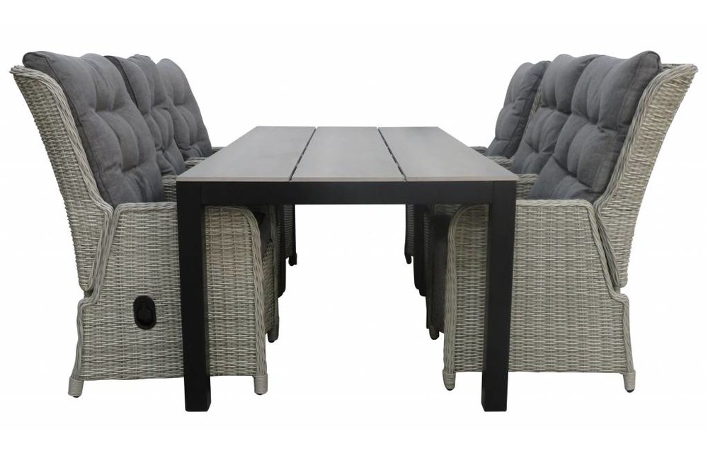 7-delige tuinset | 6 Dublin verstelbare stoelen (MG) | 225cm Cyprus tuintafel (Grey)
