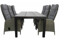 7-delige tuinset | 6 Kos verstelbare stoelen | 225cm Cyprus tuintafel