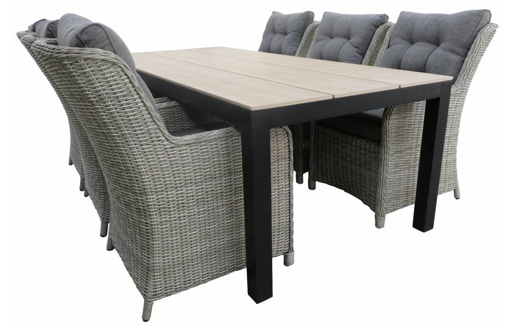 7-Delige Tuinset | 6 Dublin tuinstoelen (MG) | 225cm Cyprus tuintafel (Wood)