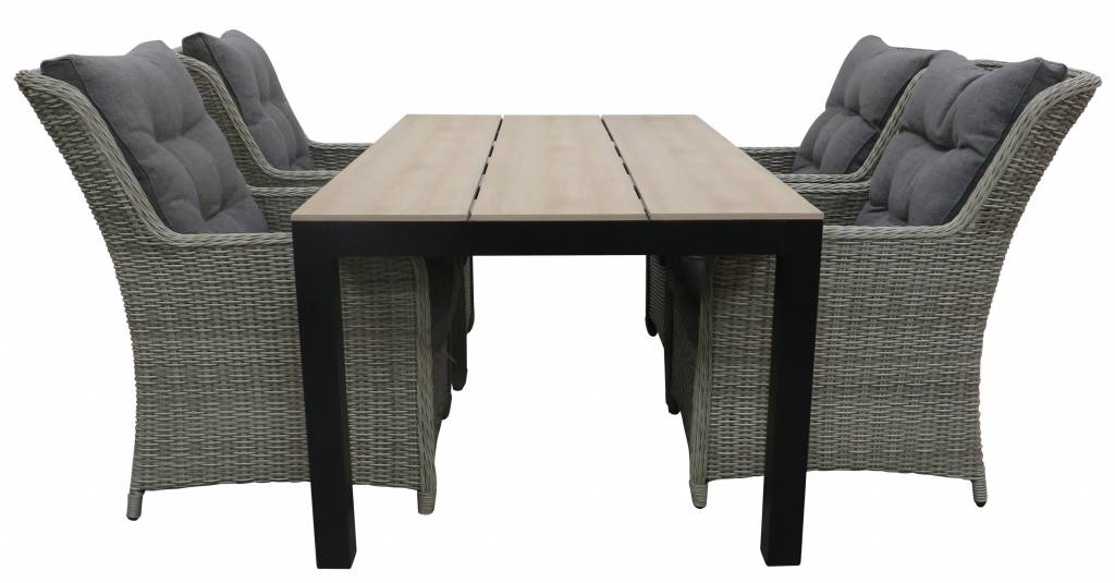 4 Seizoenen Tuinmeubelen 5-delige tuinset | 4 Dublin tuinstoelen (MG) | 160 of 180cm Cyprus tuintafel (Wood)