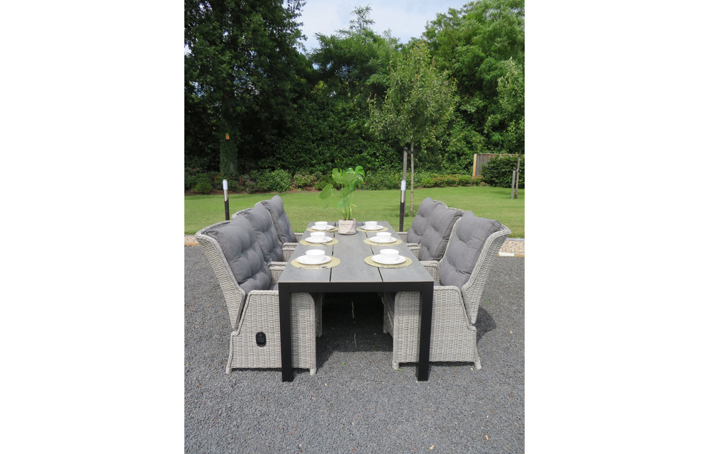 7-delige tuinset | 6 Dublin verstelbare stoelen (MG) | 225cm Cyprus tuintafel (Grey)