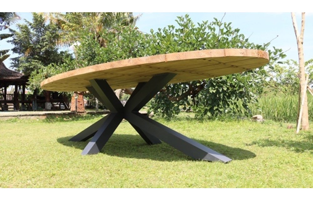 Ovale tuintafel Palu 300x130cm | Aluminium of Houten poot | Teakhout