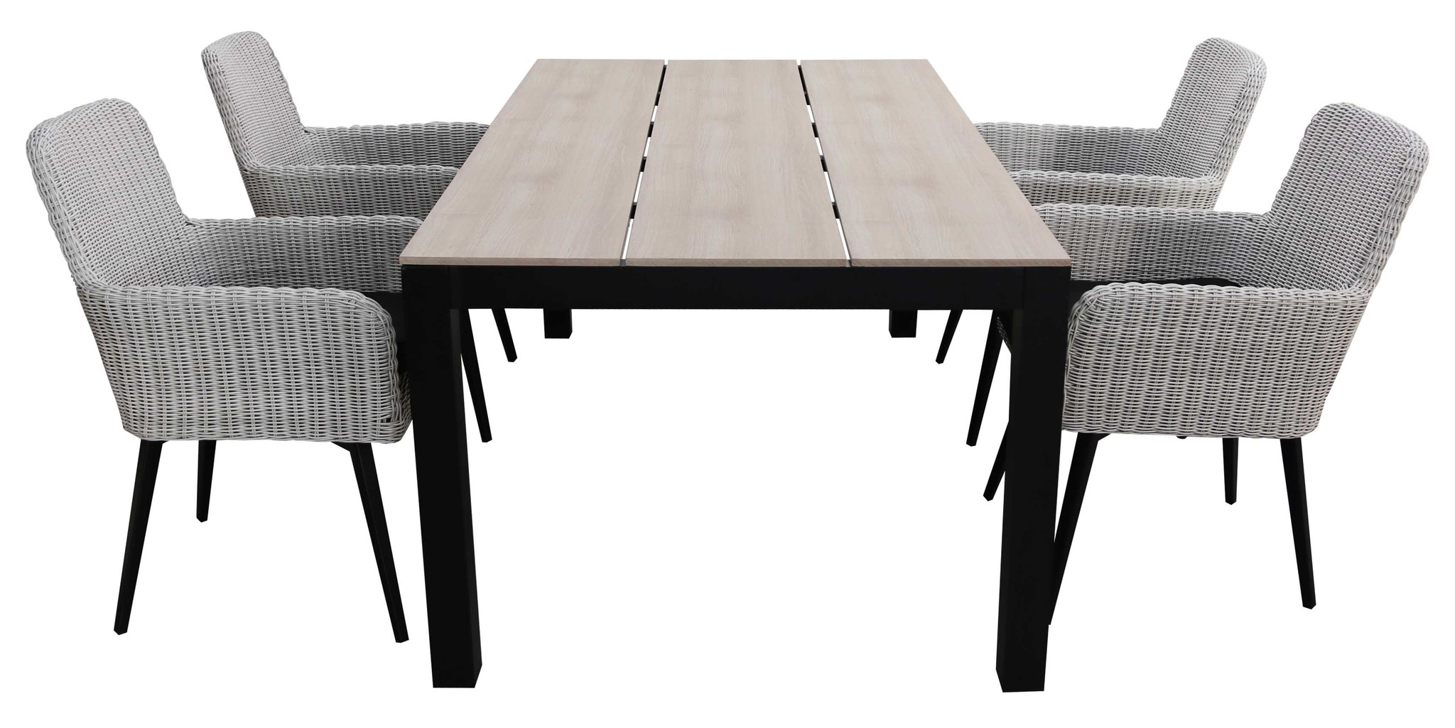 4 Seizoenen Tuinmeubelen 5-delige tuinset | 4 Pisa stoelen (White) | 160cm Cyprus tuintafel (Wood)