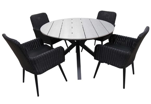 5-delige ronde tuinset | 4 Pisa tuinstoelen (Black) | ⌀120cm Cyprus tuintafel (Grey)