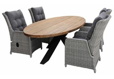 5-delige tuinset | 4 Dublin verstelbare stoelen (MG) | 240cm ovale Palu tuintafel