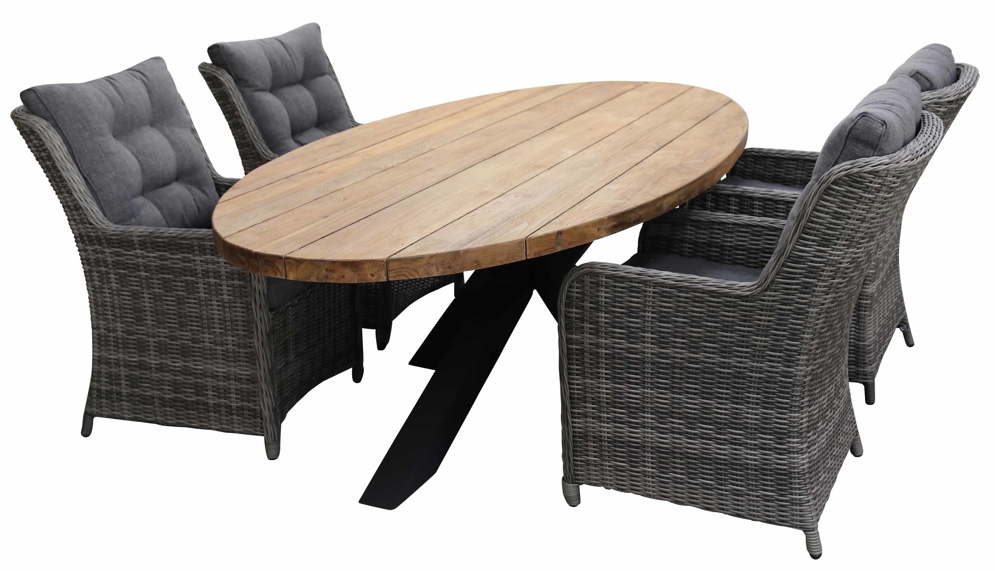 4 Seizoenen Tuinmeubelen 5-delige tuinset | 4 Dublin tuinstoelen (AG) | 240cm ovale Palu tuintafel (Teakhout)