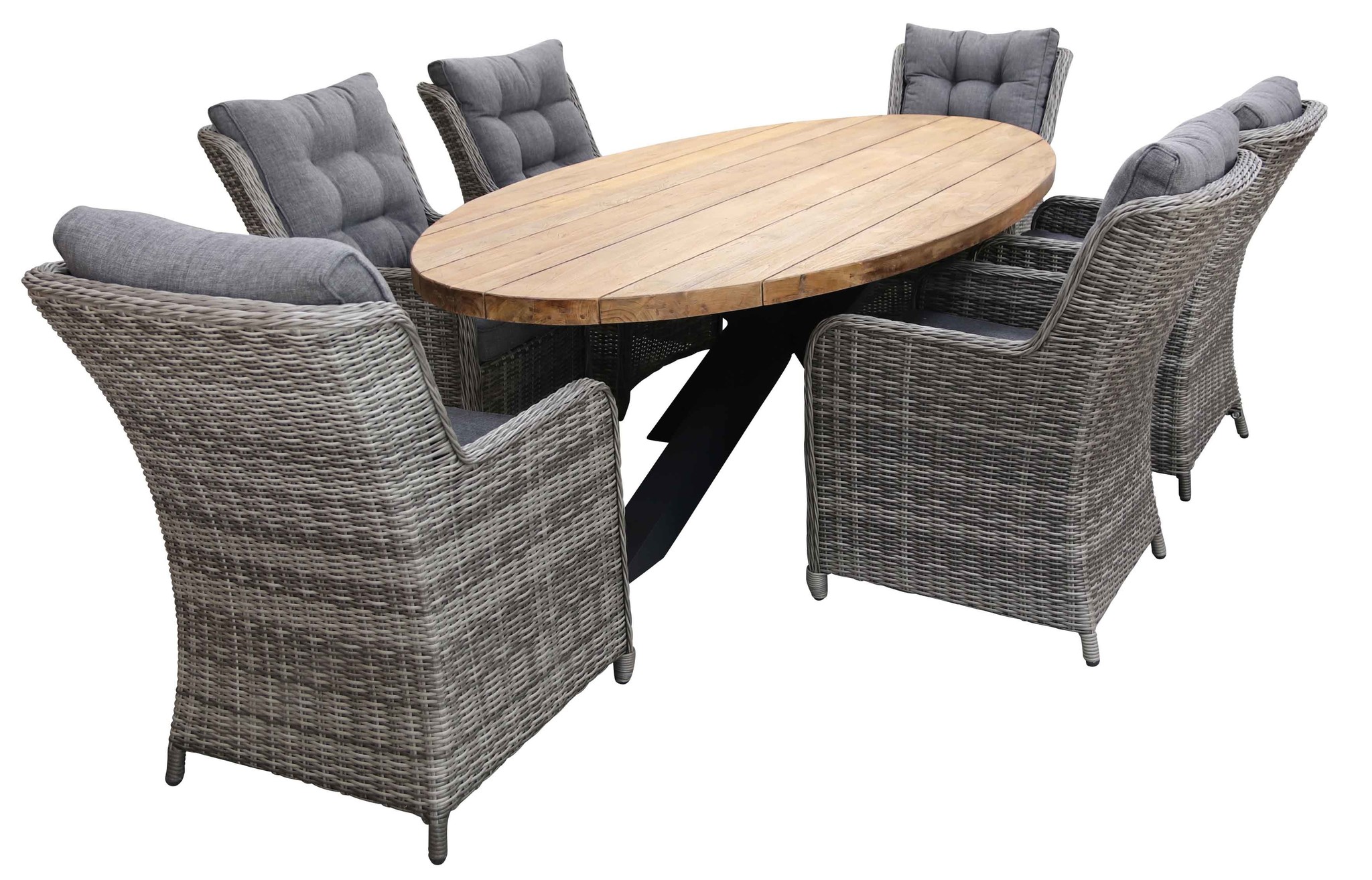 4 Seizoenen Tuinmeubelen 7-delige tuinset | 6 Dublin tuinstoelen (AG) | 300cm ovale Palu tuintafel (Teakhout)