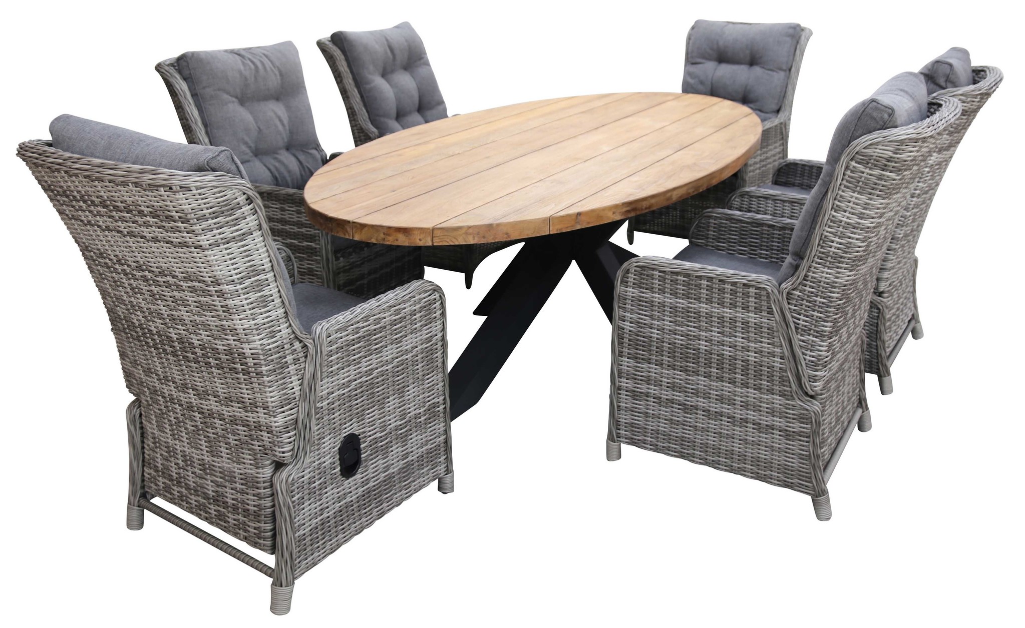 4 Seizoenen Tuinmeubelen 7-delige tuinset | 6 Dublin verstelbare stoelen (AG) | 300cm ovale Palu tuintafel (Teakhout)