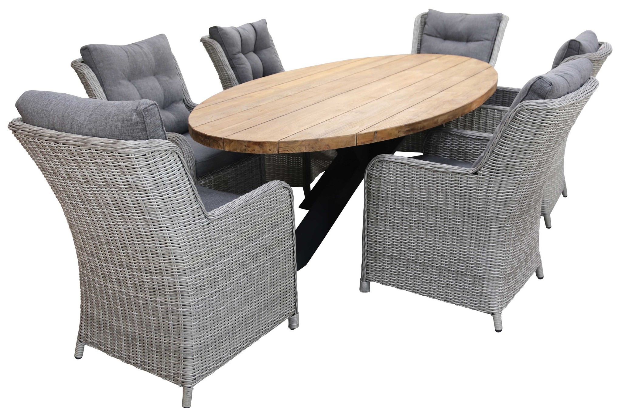 4 Seizoenen Tuinmeubelen 7-delige tuinset | 6 Dublin tuinstoelen (MG) | 300cm ovale Palu tuintafel (Teak)