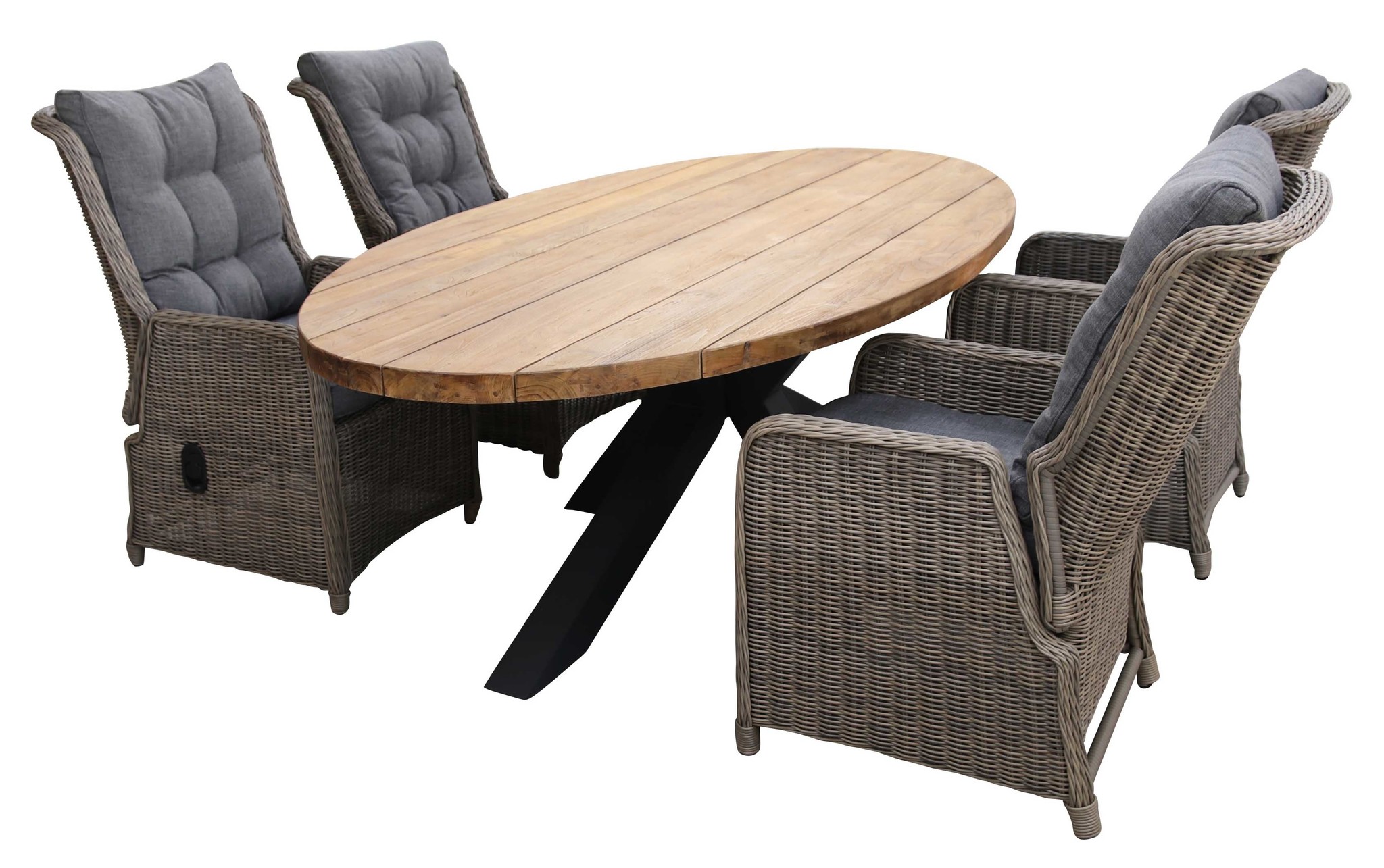 4 Seizoenen Tuinmeubelen 5-delige tuinset | 4 Dublin verstelbare stoelen (SW) | 240cm ovale Palu tuintafel (Teakhout)