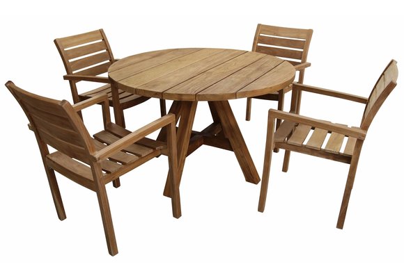 5-delige ronde tuinset | 4 Bulu tuinstoelen | ?120cm Ayra tuintafel | Teak