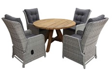 5-delige ronde tuinset | 4 Dublin verstelbare stoelen | ø120cm Ayra tuintafel