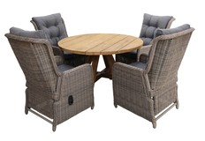 5-delige ronde tuinset | 4 Dublin verstelbare stoelen | ø120cm Ayra tuintafel
