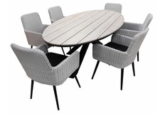 7-delige tuinset | 6 Pisa tuinstoelen | 220cm ovale Cyprus tuintafel