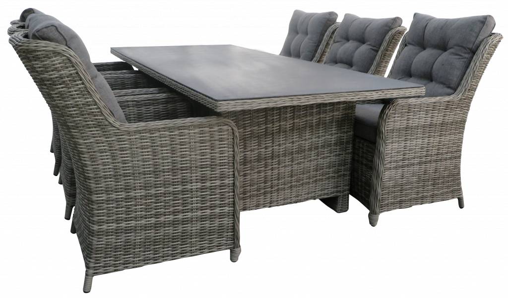 4 Seizoenen Tuinmeubelen 7-delige tuinset | 6 Sevilla tuinstoelen (AG) | 230cm tuintafel | Wicker & Keramiek
