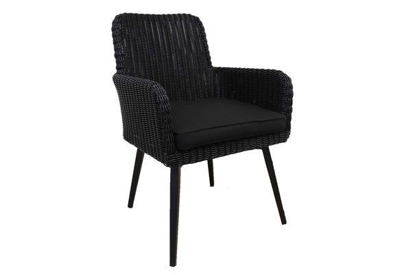 7-delige ronde tuinset | 6 Pisa tuinstoelen (Black) | ⌀150cm Cyprus tuintafel (Wood)