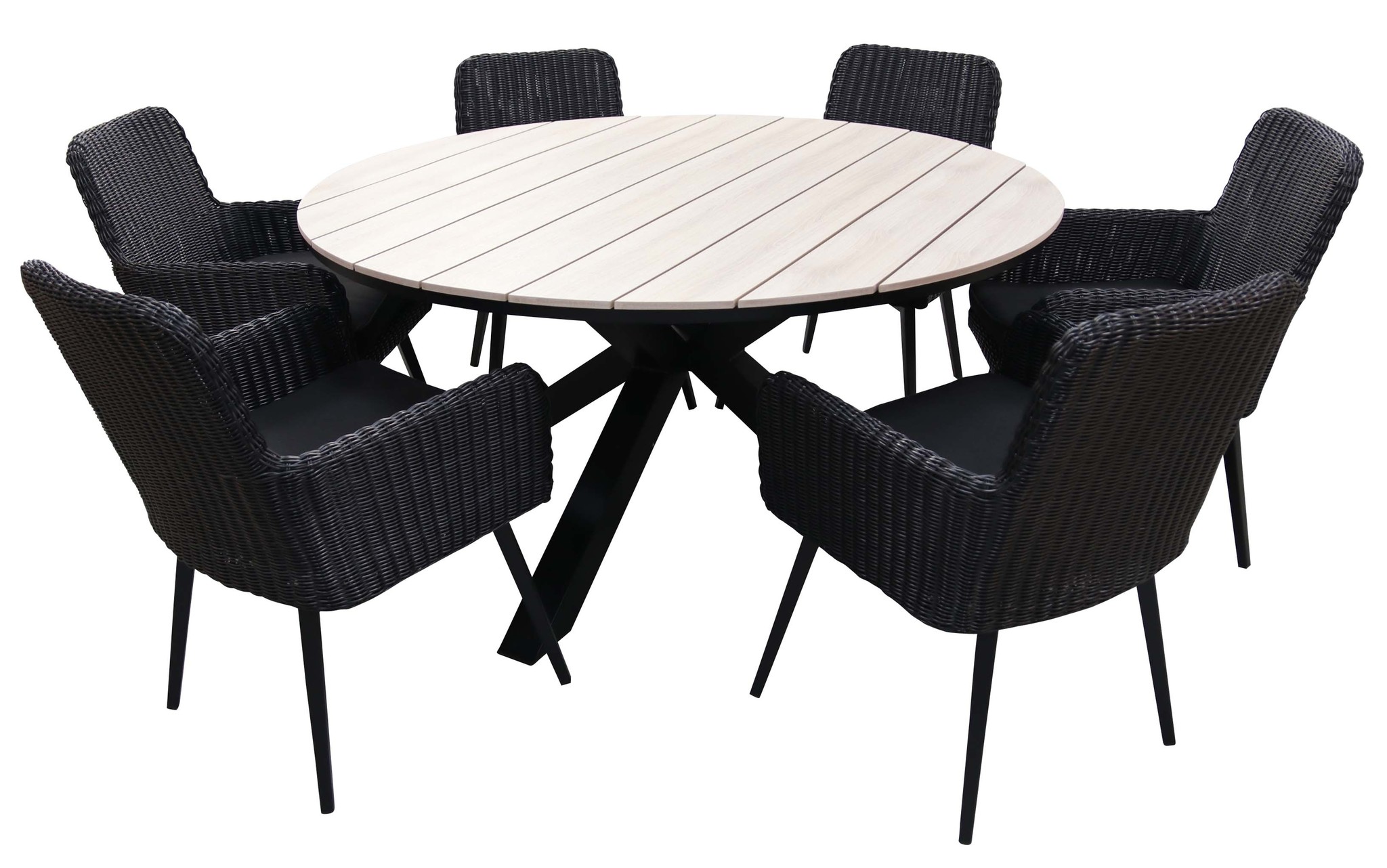 verhouding erwt Wedstrijd 7-delige tuinset | 6 Pisa tuinstoelen | 150cm ronde tafel