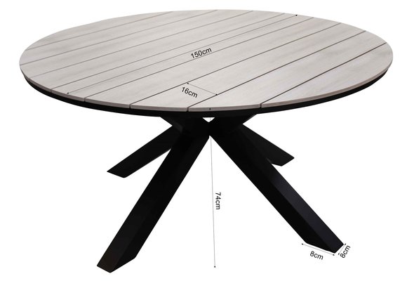 7-delige ronde tuinset | 6 Oslo dining tuinstoelen (Black) | ⌀ 150cm Cyprus tuintafel (Wood)