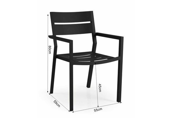 5-delige tuinset | 4 Delia stapelbare tuinstoelen (Black) | 160cm Cyprus tuintafel (Grey)