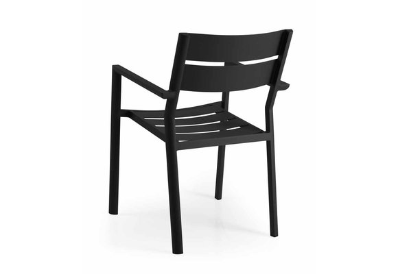 7-delige tuinset | 6 Delia stapelbare tuinstoelen (Black) | 225cm Cyprus tuintafel (Wood)