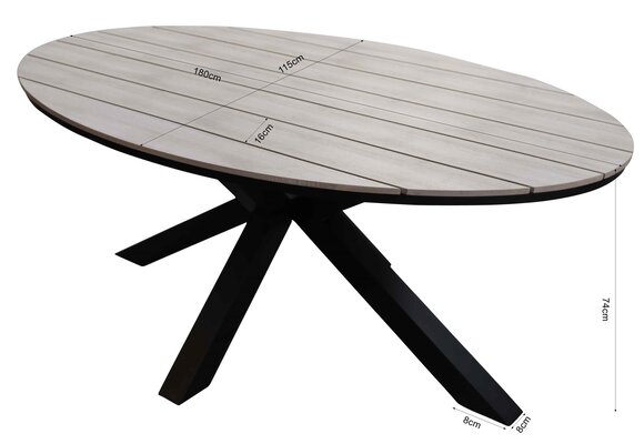 5-delige tuinset | 4 Mona tuinstoelen (Black) | 180cm ovale Cyprus tuintafel (Wood)