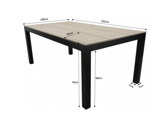 7-delige tuinset | 6 Oslo dining tuinstoelen (Black) | 225cm Cyprus tuintafel (Wood)