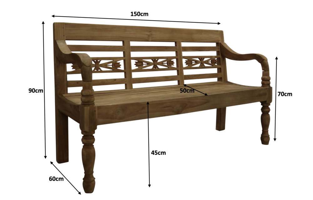 Stationsbank 3-zits | 150cm | Teakhout