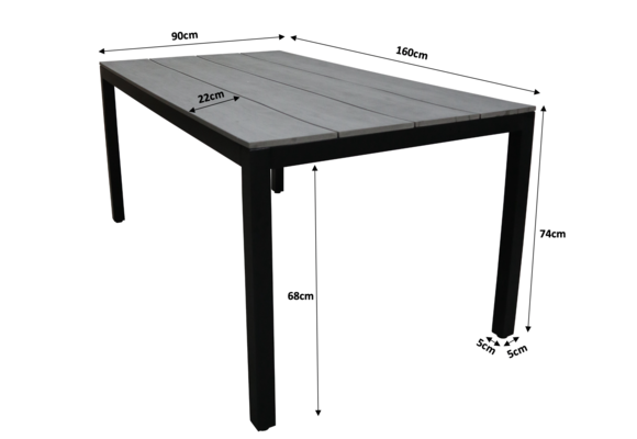 5-delige tuinset | 4 Pisa stoelen (White) | 160cm Cyprus tuintafel (Grey)