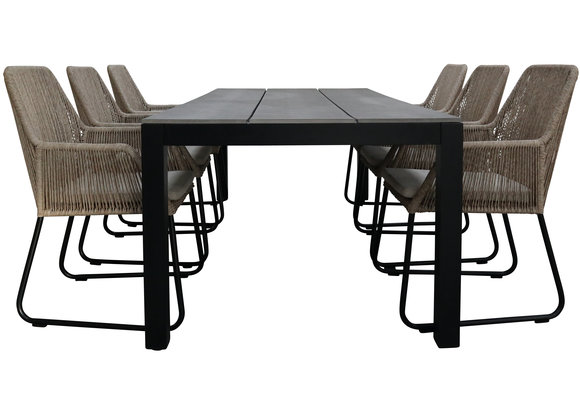 7-delige tuinset | 6 Mona tuinstoelen (Sand) | 225cm Cyprus tuintafel (Grey)