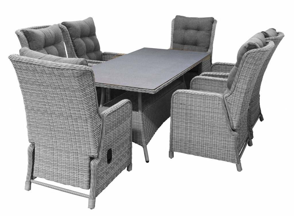 4 Seizoenen Tuinmeubelen 7-delige tuinset | 6 Dublin verstelbare stoelen (MG) | 180cm tafel (Keramiek)
