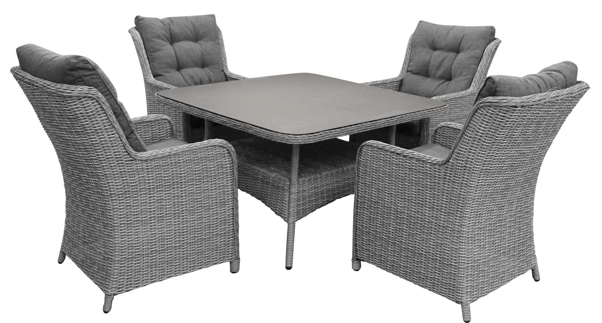 4 Seizoenen Tuinmeubelen 5-delige tuinset | 4 Dublin tuinstoelen (MG) | 115x115cm tuintafel (Keramiek)