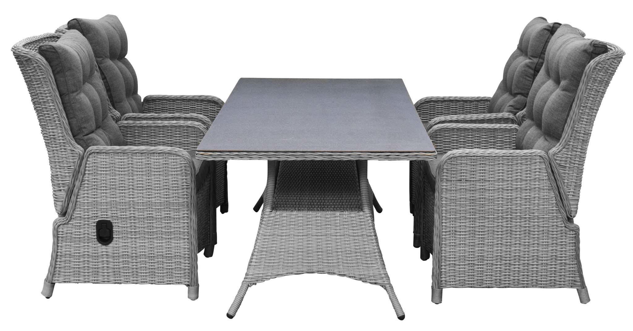 4 Seizoenen Tuinmeubelen 5-delige tuinset | 4 Dublin verstelbare stoelen (MG) | 180cm tafel (Keramiek)