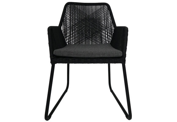 7-delige ronde tuinset | 6 Mona tuinstoelen (Black) | ⌀150cm Cyprus tuintafel (Wood)
