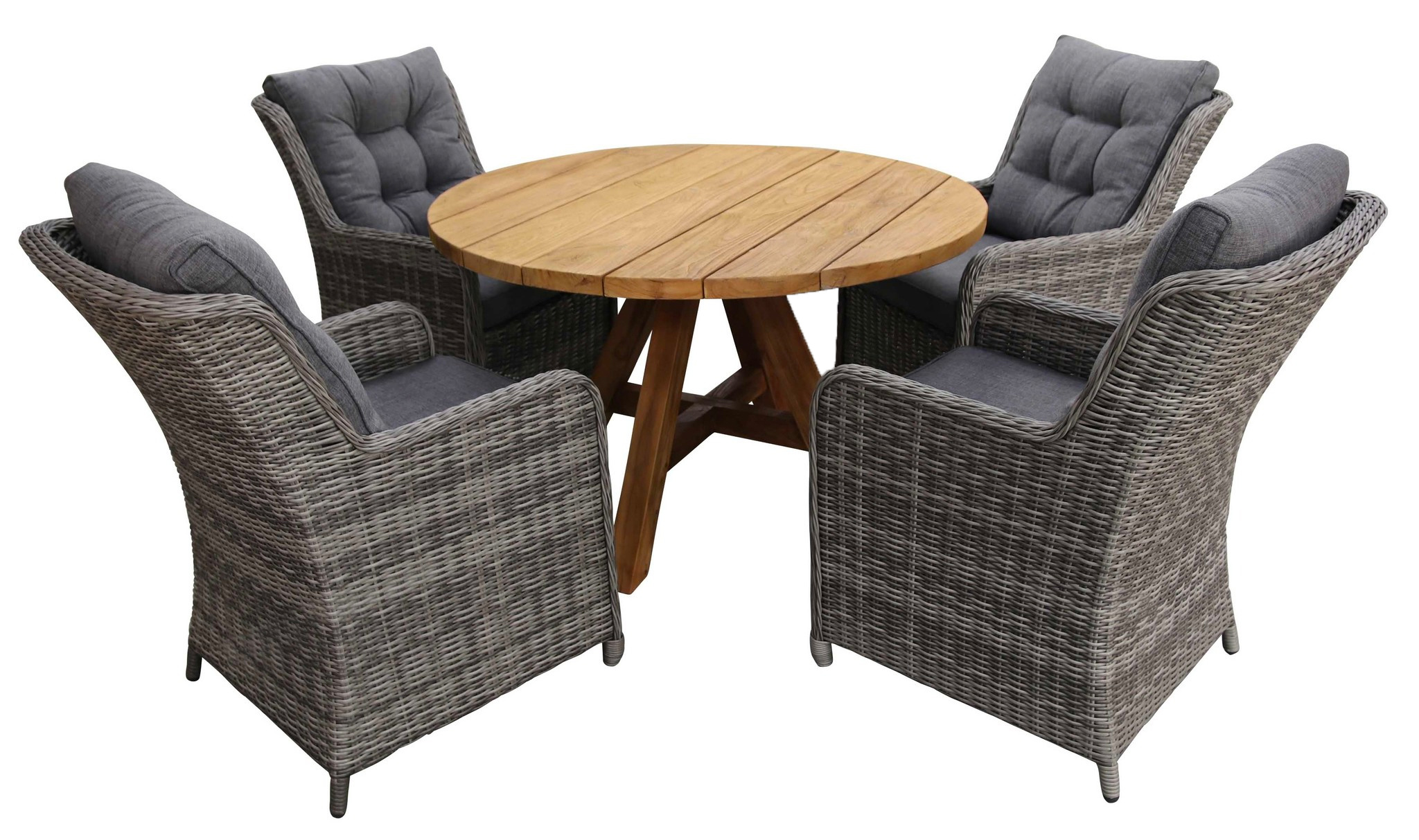 4 Seizoenen Tuinmeubelen 5-delige ronde tuinset | 4 Dublin tuinstoelen (AG) | ø120cm Ayra tuintafel (Teakhout)